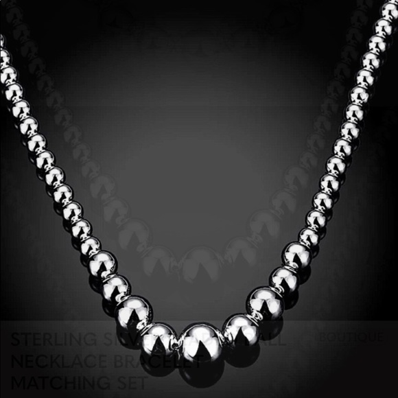 STERLING SILVER BEADED BALL MATCHING NECKLACE BRACELET SET - Picture 10 of 12